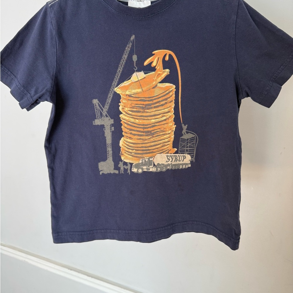 Hanna Andersson Navy Tee with Orange Pancake Crane Graphic